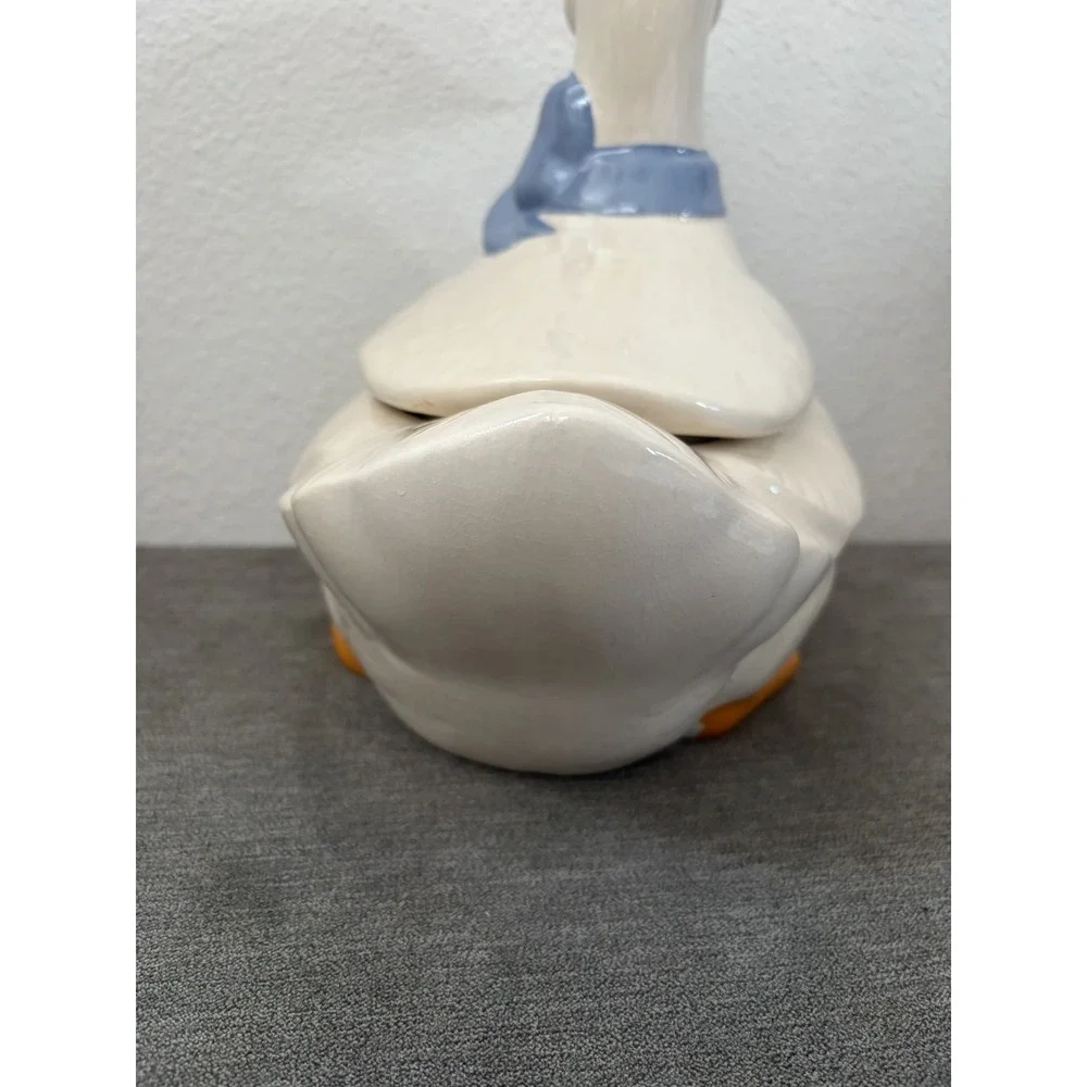 VTG Mother Goose Ceramic Cookie Jar Blue Bow Orange Feet Farmhouse Cottagecore